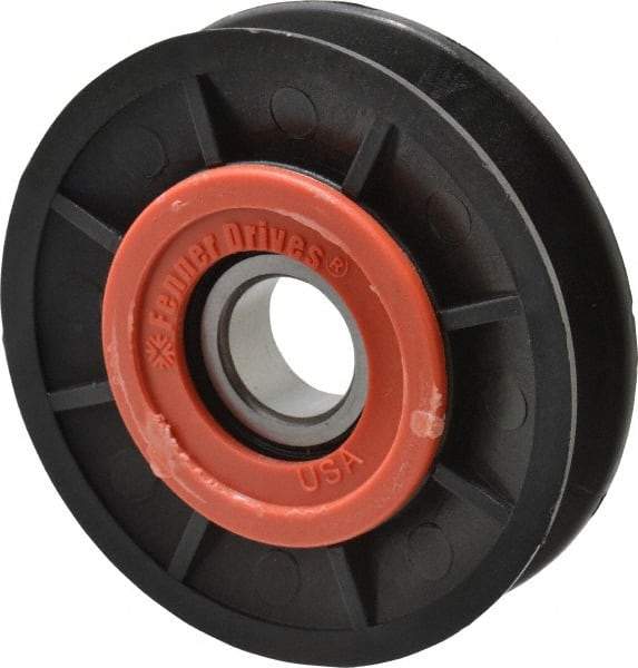 Fenner Drives - 17 Inside x 3" Outside Diam, 1/2" Wide Pulley Slot, Glass Reinforced Nylon Idler Pulley - 4L/A Belt Section, For Use with V-Belts - Americas Industrial Supply