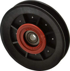 Fenner Drives - 3/8 Inside x 3.98" Outside Diam, 1/2" Wide Pulley Slot, Glass Reinforced Nylon Idler Pulley - 4L/A Belt Section, For Use with V-Belts - Americas Industrial Supply