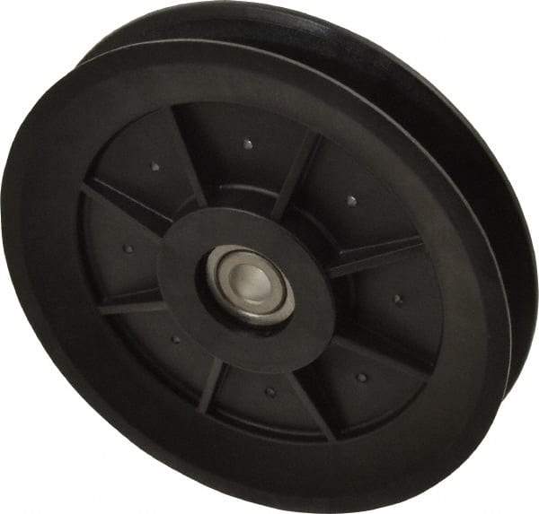 Fenner Drives - 3/8 Inside x 5.04" Outside Diam, 0.65" Wide Pulley Slot, Glass Reinforced Nylon Idler Pulley - 5L/B Belt Section, For Use with V-Belts - Americas Industrial Supply