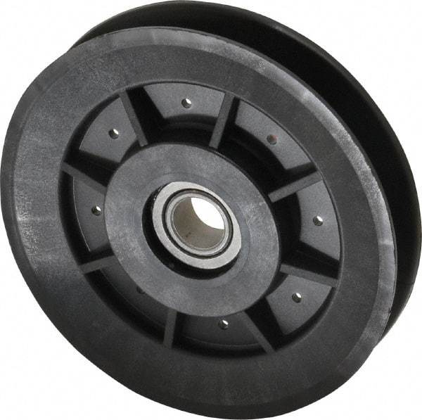 Fenner Drives - 1/2 Inside x 3.98" Outside Diam, 1/2" Wide Pulley Slot, Glass Reinforced Nylon Idler Pulley - 4L/A Belt Section, For Use with V-Belts - Americas Industrial Supply