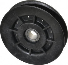 Fenner Drives - 1/2 Inside x 4" Outside Diam, 0.64" Wide Pulley Slot, Glass Reinforced Nylon Idler Pulley - 5L/B Belt Section, For Use with V-Belts - Americas Industrial Supply