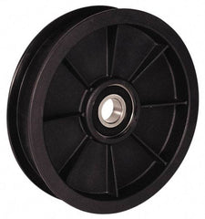 Fenner Drives - 3/8 Inside x 4.8" Outside Diam, 0.53" Wide Pulley Slot, Glass Reinforced Nylon Idler Pulley - 1/2" Belt Size Diam, For Use with Round Belts - Americas Industrial Supply