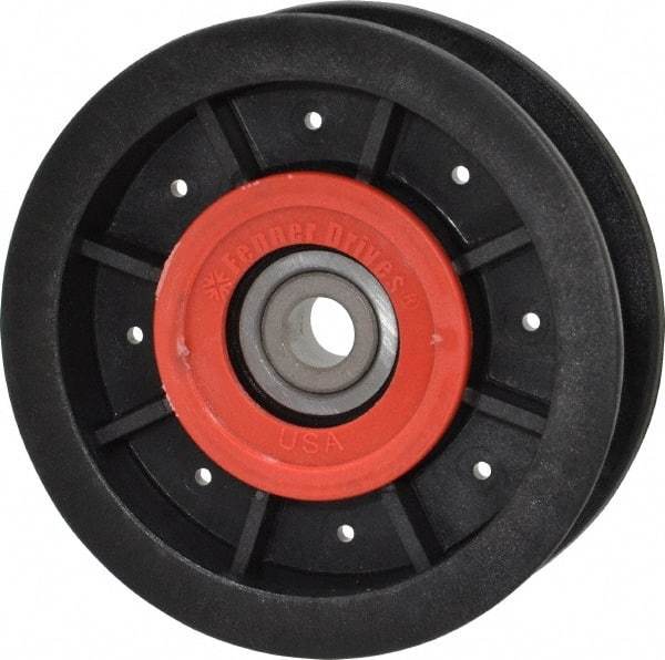Fenner Drives - 3/8 Inside x 3-1/2" Outside Diam, 0.77" Wide Pulley Slot, Glass Reinforced Nylon Idler Pulley - For Use with Flat Belts, 5/8" Wide - Americas Industrial Supply