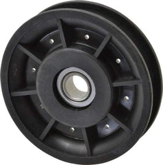 Fenner Drives - 1/2 Inside x 3-1/2" Outside Diam, 0.53" Wide Pulley Slot, Glass Reinforced Nylon Idler Pulley - 1/2" Belt Size Diam, For Use with Round Belts - Americas Industrial Supply
