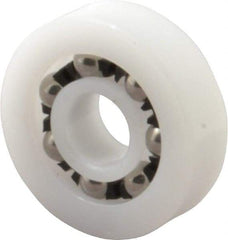 Made in USA - 1/4" Bore Diam, 3/4" OD, Open Plastic Race Radial Ball Bearing - 7/32" Wide, 1 Row, Round Bore, 17 Lb Static Capacity, 26 Lb Dynamic Capacity - Americas Industrial Supply