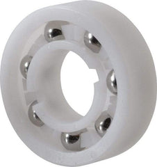 Made in USA - 5/8" Bore Diam, 1-3/8" OD, Open Plastic Race Radial Ball Bearing - 7/16" Wide, 1 Row, Round Bore, 46 Lb Static Capacity, 69 Lb Dynamic Capacity - Americas Industrial Supply