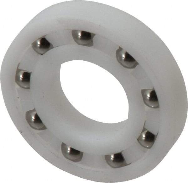 Made in USA - 3/4" Bore Diam, 1-5/8" OD, Open Plastic Race Radial Ball Bearing - 5/16" Wide, 1 Row, Round Bore, 52 Lb Static Capacity, 78 Lb Dynamic Capacity - Americas Industrial Supply