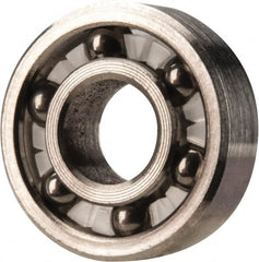 Made in USA - 1/4" Bore Diam, 5/8" OD, Open Precision Ground Radial Ball Bearing - 3/16" Wide, 1 Row, Round Bore, 51 Lb Static Capacity, 78 Lb Dynamic Capacity - Americas Industrial Supply