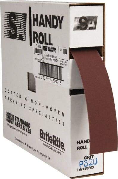 Standard Abrasives - 1-1/2 Inches Wide, 320 Grit Aluminum Oxide Shop Roll - 50 Yards Long, Extra Fine Grade, J Weighted Backing - Americas Industrial Supply