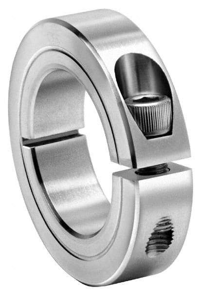 Climax Metal Products - 2-3/16" Bore, Stainless Steel, One Piece One Piece Split Shaft Collar - 3-1/4" Outside Diam, 3/4" Wide - Americas Industrial Supply