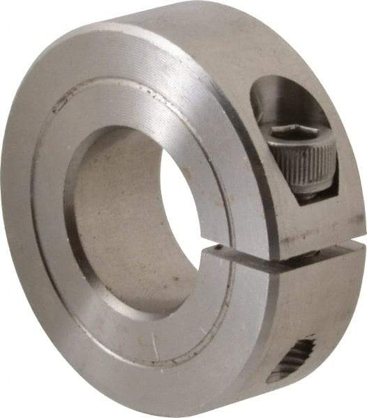 Climax Metal Products - 11/16" Bore, Stainless Steel, One Piece One Piece Split Shaft Collar - 1-1/2" Outside Diam, 1/2" Wide - Americas Industrial Supply