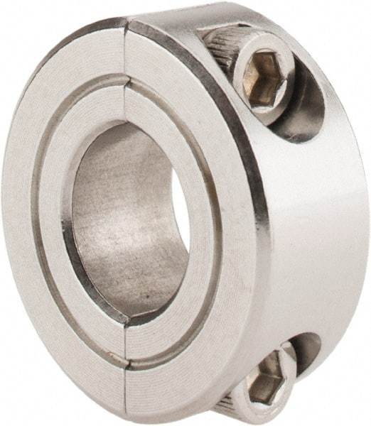 Climax Metal Products - 7/16" Bore, Stainless Steel, Two Piece Shaft Collar - 15/16" Outside Diam, 3/8" Wide - Americas Industrial Supply