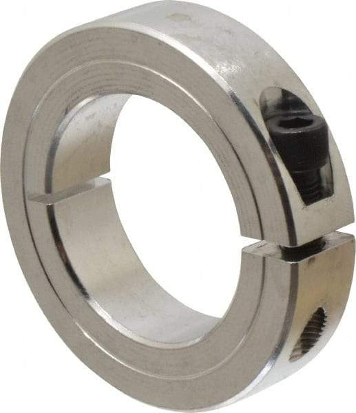 Climax Metal Products - 1-1/2" Bore, Aluminum, One Piece Clamp Collar - 2-3/8" Outside Diam, 9/16" Wide - Americas Industrial Supply