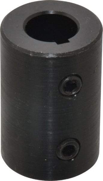 Climax Metal Products - 1/2" Inside x 1" Outside Diam, Mild Steel Set Screw Rigid Coupling with keyway - 1-1/2" Long x 1/8" Keyway Width x 1/16" Keyway Depth - Americas Industrial Supply