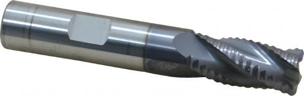Accupro - 1/2" Diam, Coarse Pitch, 1-1/4" LOC, 4 Flute Solid Carbide Roughing Square End Mill - AlTiN Finish, 3" OAL, 1/2" Shank Diam, Single End, Centercutting, 30° Helix - Americas Industrial Supply