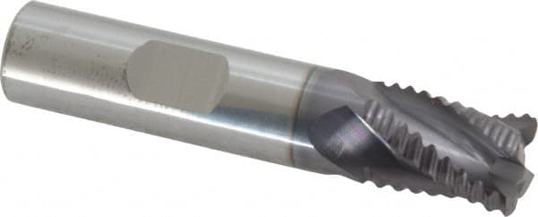 Accupro - 1/2" Diam, Coarse Pitch, 5/8" LOC, 4 Flute Solid Carbide Roughing Square End Mill - AlTiN Finish, 2-1/2" OAL, 1/2" Shank Diam, Single End, Centercutting, 30° Helix - Americas Industrial Supply
