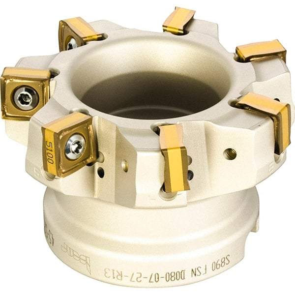 Iscar - 5" Cut Diam, 1-1/2" Arbor Hole, 0.354" Max Depth of Cut, 88° Indexable Chamfer & Angle Face Mill - 9 Inserts, OXMT 0507\xB6S890 SNMU 1305 Insert, Right Hand Cut, 9 Flutes, Through Coolant, Series Helido - Americas Industrial Supply
