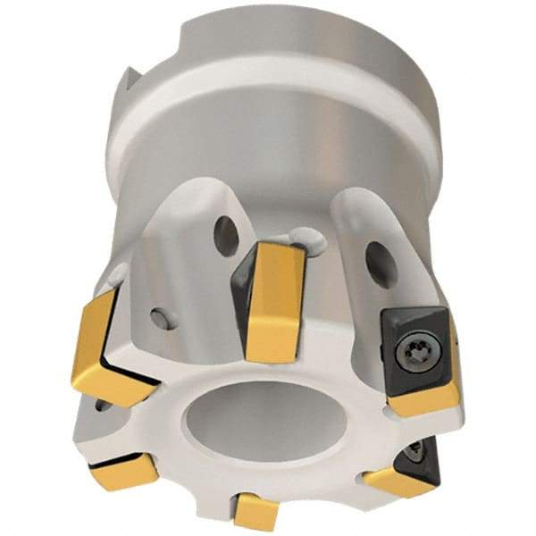 Iscar - 6 Inserts, 1-1/2" Cut Diam, 3/4" Arbor Diam, 0.315" Max Depth of Cut, Indexable Square-Shoulder Face Mill - 0/90° Lead Angle, 1.57" High, H490 AN.X 09 Insert Compatibility, Through Coolant, Series Helido - Americas Industrial Supply
