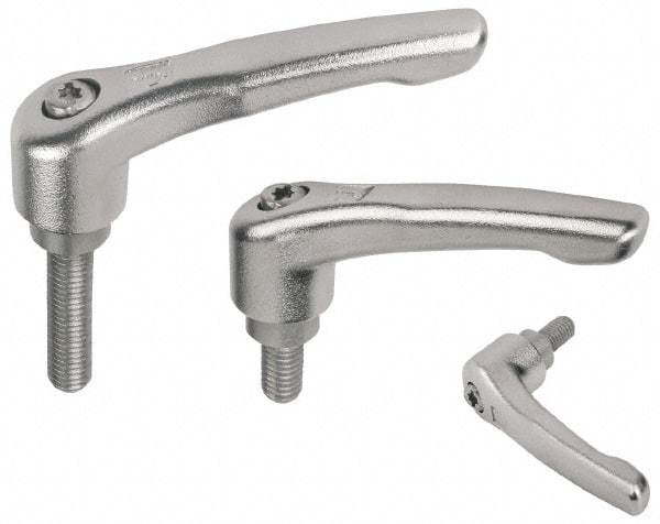 KIPP - 3/8-16, 16mm Hub Diam, Stainless Steel Threaded Stud Adjustable Clamping Handle - 20mm Stud Length, 91mm OAL, 54.5mm High - Americas Industrial Supply