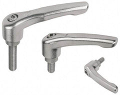 KIPP - M10 x 1.5, 16mm Hub Diam, Stainless Steel Threaded Stud Adjustable Clamping Handle - 1-31/32" Stud Length, 91mm OAL, 54.5mm High - Americas Industrial Supply