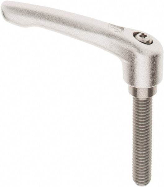 KIPP - 3/8-16, 17/32" Hub Diam, Stainless Steel Threaded Stud Adjustable Clamping Handle - 1-31/32" Stud Length, 74.5mm OAL, 42.5mm High - Americas Industrial Supply