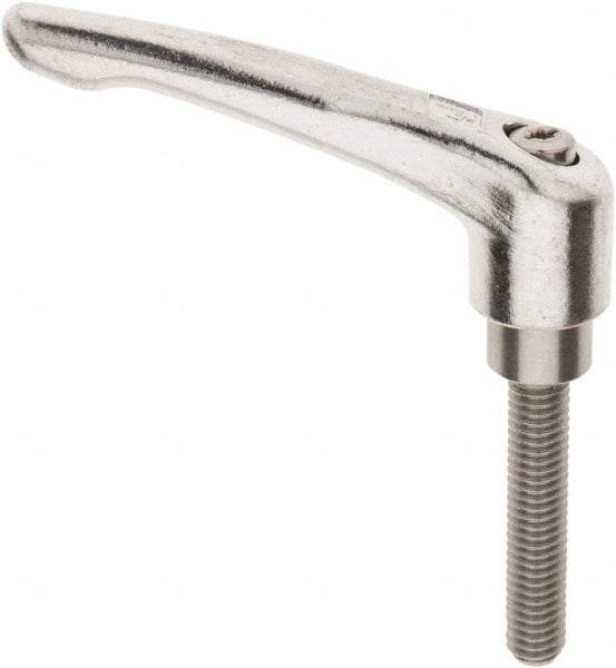 KIPP - 3/8-16, 16mm Hub Diam, Stainless Steel Threaded Stud Adjustable Clamping Handle - 1-31/32" Stud Length, 91mm OAL, 54.5mm High - Americas Industrial Supply