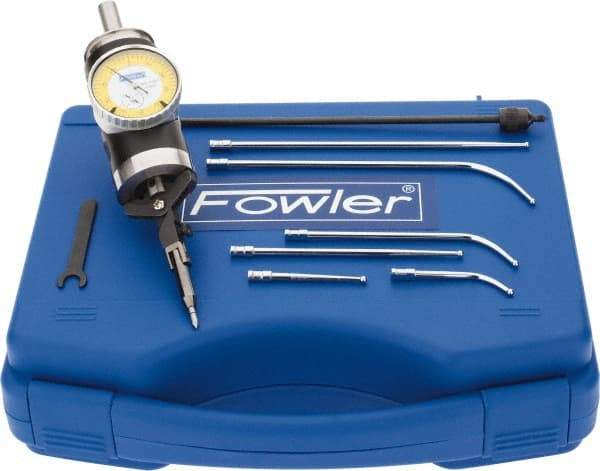 Fowler - 7 Piece, 0" to 1/4" Measuring Range, 1.6" Dial Diam, 0-50 Dial Reading, White Dial Test Indicator Kit - 0.0005" Dial Graduation - Americas Industrial Supply