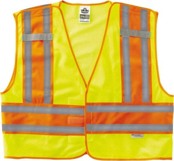 Ergodyne - Size 6X/7XL High Visibility Lime Mesh/Solid Public Safety Vest - 64 to 70" Chest, ANSI/ISEA 107, Hook & Loop Closure, 1 Pocket, Polyester - Americas Industrial Supply
