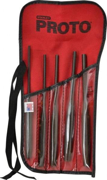 Proto - 5 Piece, 5/32 to 5/16", Pin Punch Set - Hex Shank, Steel, Comes in Tool Roll - Americas Industrial Supply