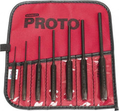 Proto - 7 Piece, 1/16 to 1/4", Pin Punch Set - Hex Shank, Steel, Comes in Tool Roll - Americas Industrial Supply