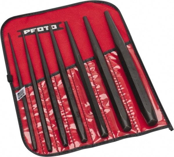 Proto - 7 Piece, 3/32 to 3/8", Drift Punch Set - Hex Shank, Steel, Comes in Tool Roll - Americas Industrial Supply