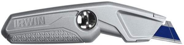 Irwin - Fixed Utility Knife - 5-3/4" Blade, Silver Aluminum Handle, 3 Blades Included - Americas Industrial Supply