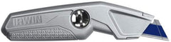 Irwin - Fixed Utility Knife - 5-3/4" Blade, Silver Aluminum Handle, 3 Blades Included - Americas Industrial Supply