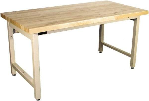 Proline - 60 Wide x 36" Deep x 36" High, Butcher Block Maple Workbench - Adjustable Height Legs, Beige - Americas Industrial Supply