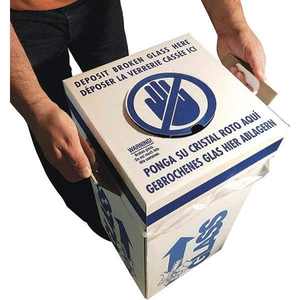 Dynalon Labware - 14 Gal White Rectangle Recycling Container - Cardboard with Plastic Liner, Blue Safety Graphic, Lid Included - Americas Industrial Supply