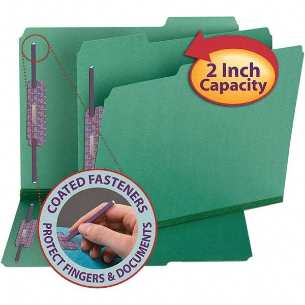 SMEAD - 11-3/4 x 9-1/2", Letter Size, Green, File Folders with Top Tab - 23 Point Stock, Assorted Tab Cut Location - Americas Industrial Supply