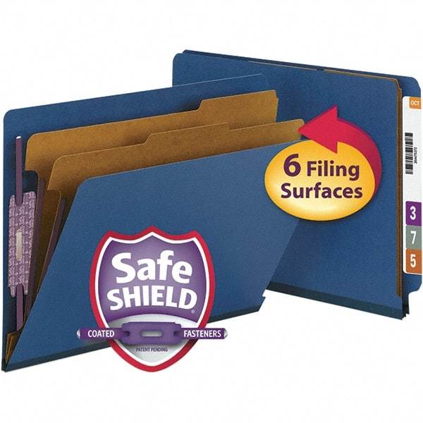 SMEAD - 12-1/4 x 9-1/2", Letter Size, Dark Blue, Classification Folders with End Tab Fastener - 23 Point Stock, Straight Tab Cut Location - Americas Industrial Supply