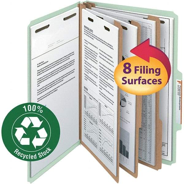 SMEAD - 14-5/8 x 9-1/2", Legal, Gray/Green, Classification Folders with Top Tab Fastener - 25 Point Stock, Right of Center Tab Cut Location - Americas Industrial Supply