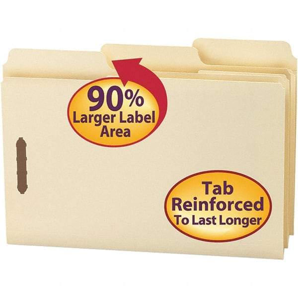 SMEAD - 14-5-8 x 9-15/16", Legal, Manila, File Folders with Top Tab - 11 Point Stock, Assorted Tab Cut Location - Americas Industrial Supply