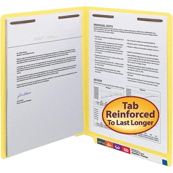 SMEAD - 12-1/4 x 9-1/2", Letter Size, Yellow, File Folders with End Tab - 11 Point Stock, Straight Tab Cut Location - Americas Industrial Supply