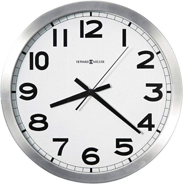 Howard Miller - 14 Inch Diameter, White Face, Dial Wall Clock - Analog Display, Silver Case, Runs on AA Battery - Americas Industrial Supply