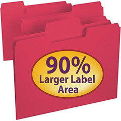 SMEAD - 11-5/8 x 9-1/2", Letter Size, Red, File Folders with Top Tab - 11 Point Stock, Assorted Tab Cut Location - Americas Industrial Supply