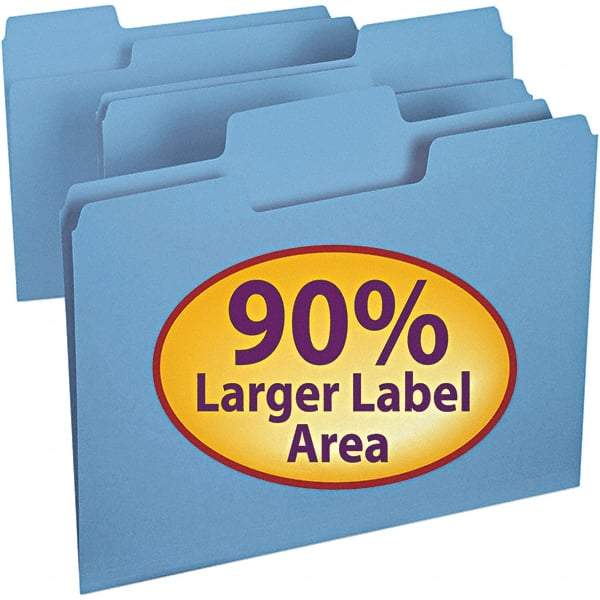 SMEAD - 11-5/8 x 9-1/2", Letter Size, Blue, File Folders with Top Tab - 11 Point Stock, Assorted Tab Cut Location - Americas Industrial Supply