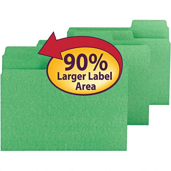 SMEAD - 11-5/8 x 9-1/2", Letter Size, Green, File Folders with Top Tab - 11 Point Stock, Assorted Tab Cut Location - Americas Industrial Supply