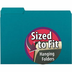 SMEAD - 11-5/8 x 9-3/16", Letter Size, Teal, File Folders with Top Tab - 11 Point Stock, Assorted Tab Cut Location - Americas Industrial Supply
