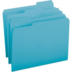 SMEAD - 11-5/8 x 9-1/2", Letter Size, Teal, File Folders with Top Tab - 11 Point Stock, Assorted Tab Cut Location - Americas Industrial Supply