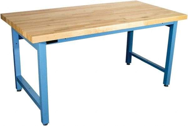 Proline - 72 Wide x 30" Deep x 36" High, Butcher Block Maple Workbench - Adjustable Height Legs, Blue - Americas Industrial Supply