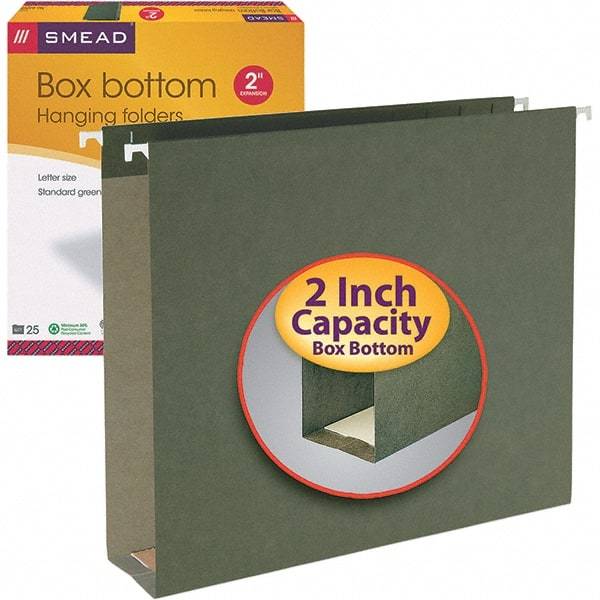 SMEAD - 12-1/4 x 9-1/2", Letter Size, Standard Green, Hanging File Folders with Box Bottom - 11 Point Stock - Americas Industrial Supply