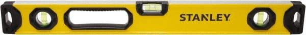 Stanley - 24" Long 3 Vial Box Beam Level - Aluminum, Yellow, 1 Level & 2 Plumb Vials - Americas Industrial Supply