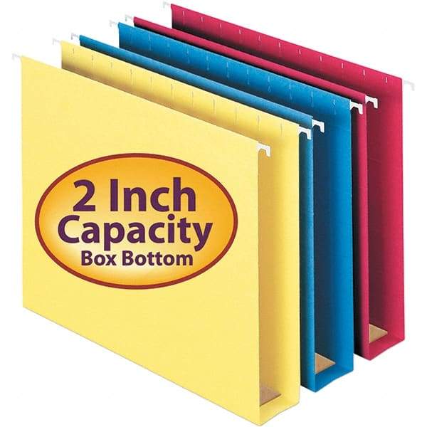 SMEAD - 12-1/4 x 9-1/2", Letter Size, Assorted Colors, Hanging File Folders with Box Bottom - 11 Point Stock, 1/5 Tab Cut Location - Americas Industrial Supply